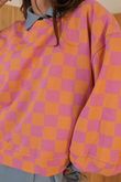 Check Mate Lantern Sleeve Sweat Aperol Pink